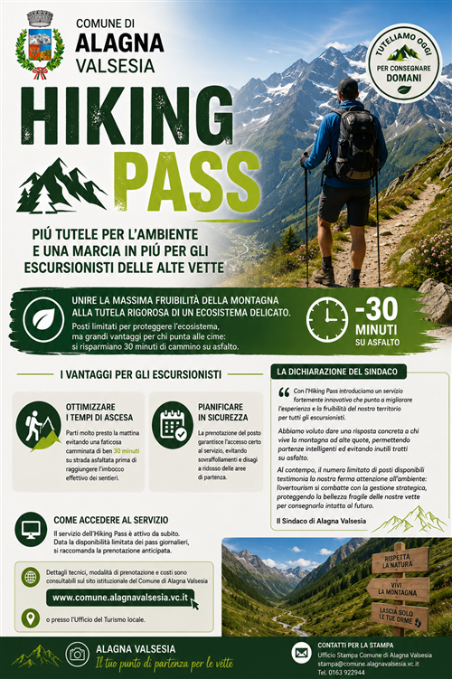Alagna lancia "Hiking Passâ€: più tutele per l'ambiente e una marcia in più per gli escursionisti delle alte vette
